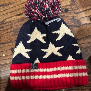 Navy Star Knit Beanie with Pom-Pom